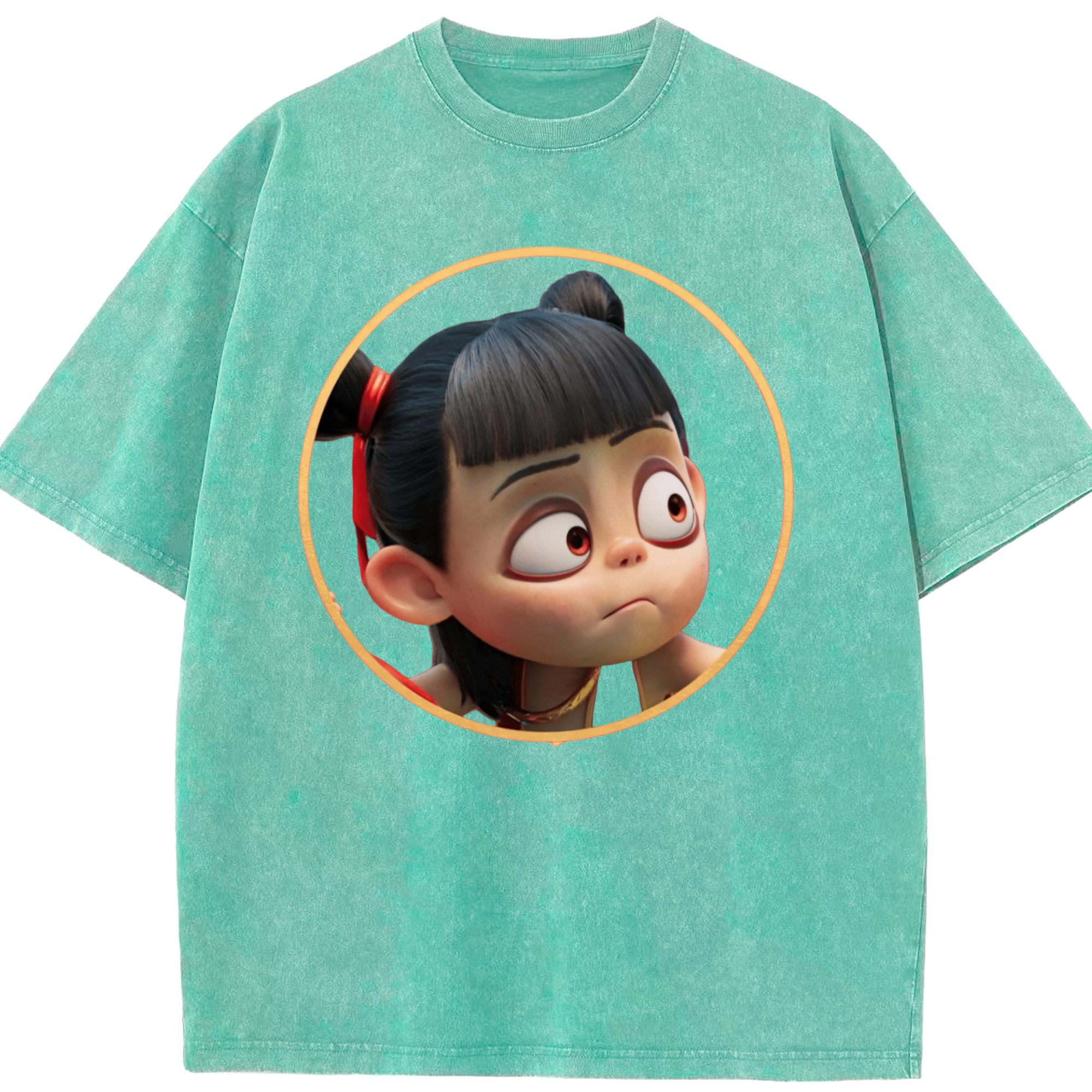 （画像用） Ne Zha 2 ナタ 魔童の大暴れ 綿100% ヴィンテージ風 半袖Tシャツ（フロントプリント）